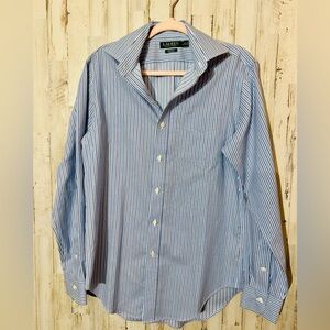 Ralph Lauren Men's Blue and White Striped Dress Shirt